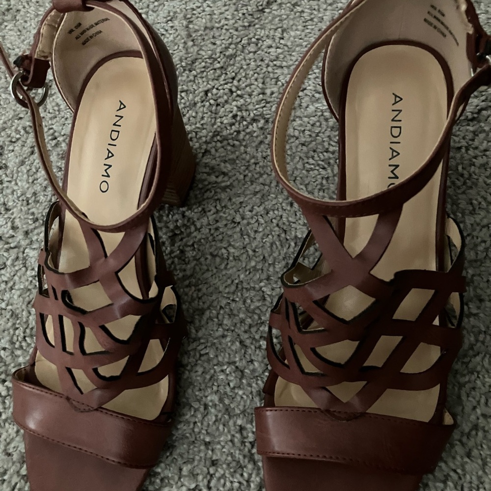 Elegant Brown Leather Heels with Intricate Straps